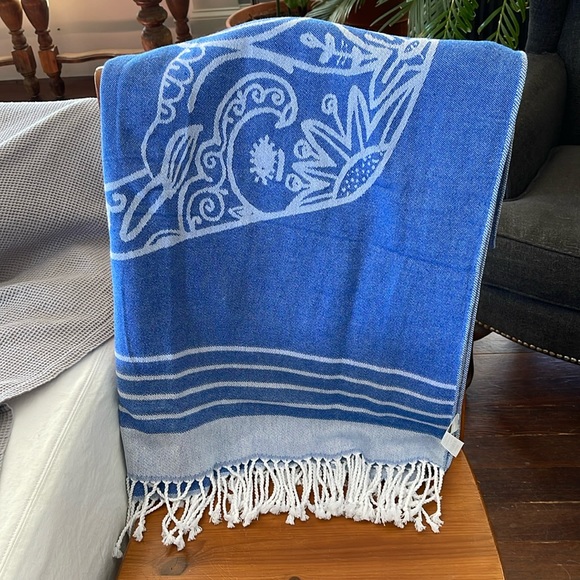 Widdonen Turkish Beach TOWEL in blue&white. 36”x72”. 100% Cotton. - Picture 1 of 6